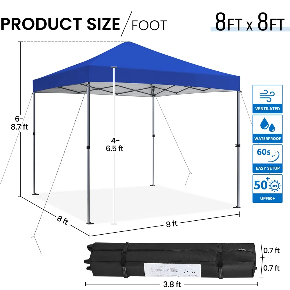 Renwick 8x8 Ft Instant Pop Up Canopy with One Push To Lock Setup Mechanism, Blue - Image 9
