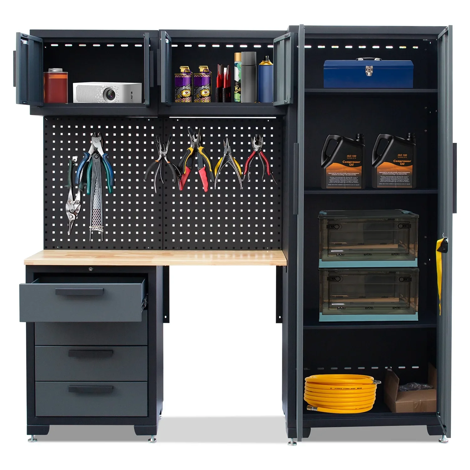 HPDMC 7-Piece Metal Garage Cabinet System With 4-Drawer Roller Cabinet, 47.2 in Workbench And Pegboards - Image 9 HPDMC 7-Piece Metal Garage Cabinet System With 4-Drawer Roller Cabinet, 47.2 in Workbench And Pegboards - Image 9