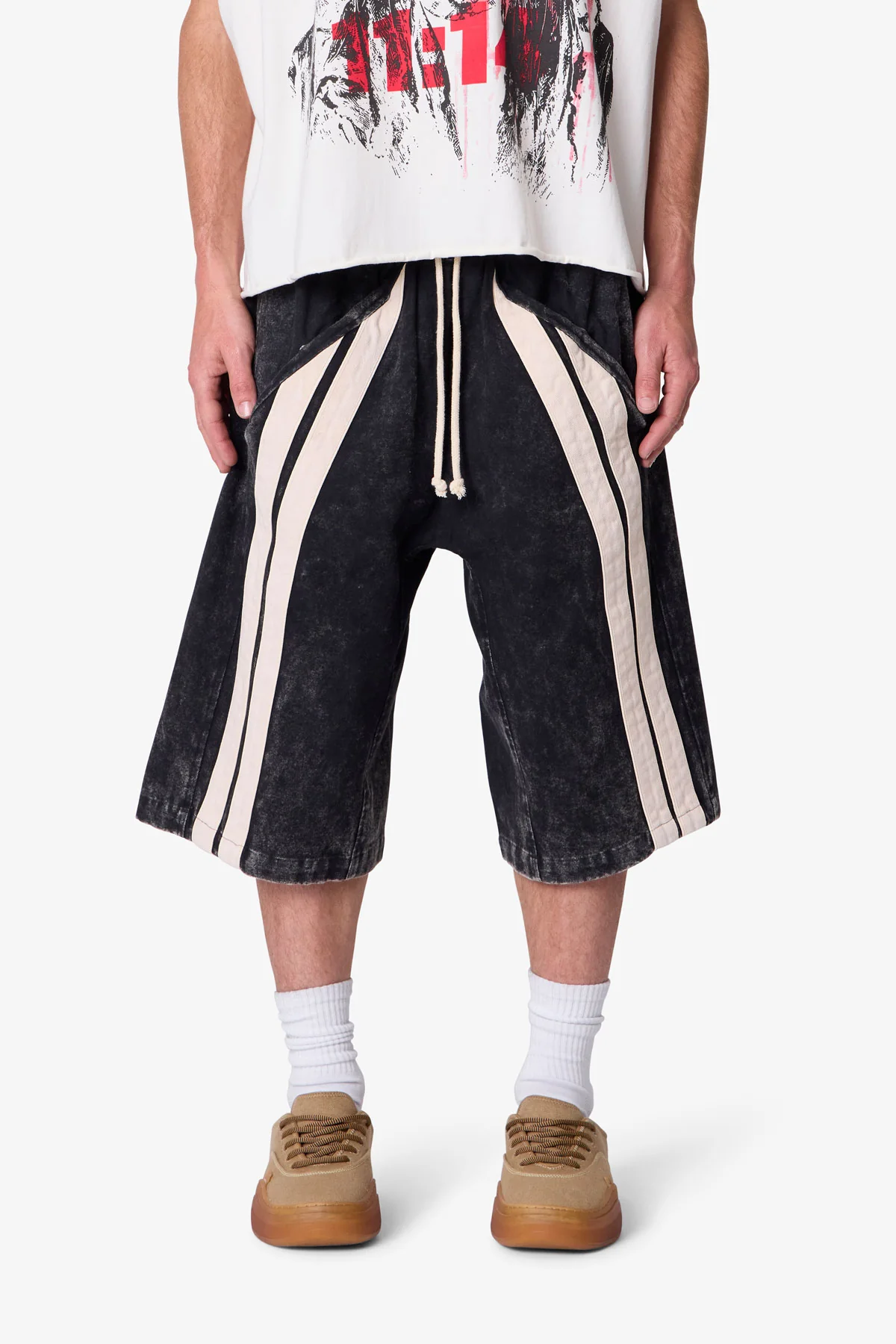 Ultra Baggy Stripe Twill Shorts - Washed Black