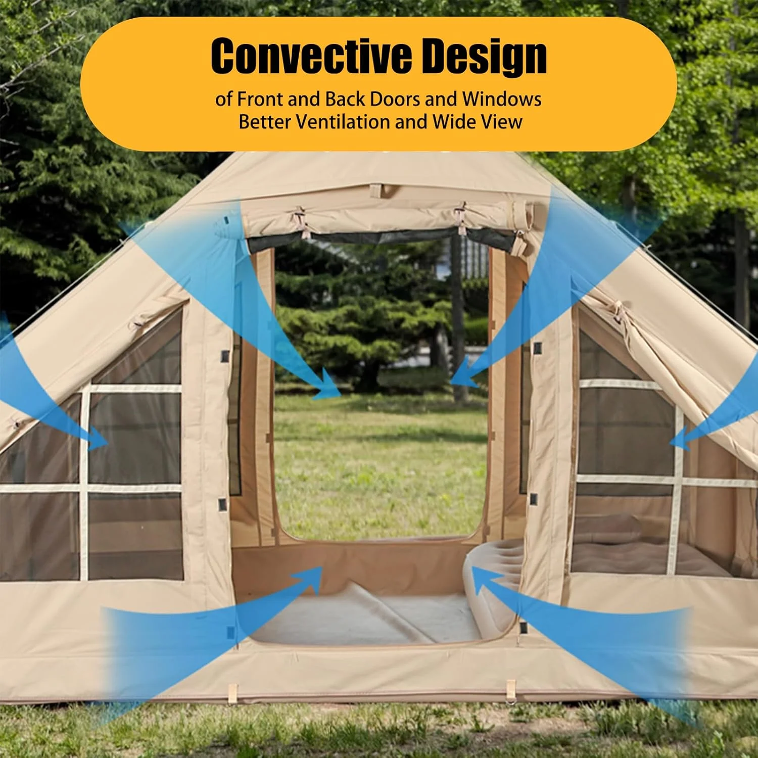 Inflatable Camping Tents With Hand Pump, Air Glamping Tents, Easy SetupWaterproofand Windproof Blow Up Tent, 4 Seasons Oxford Cabin Tent With esh &ChimneyWindow. - Image 7
