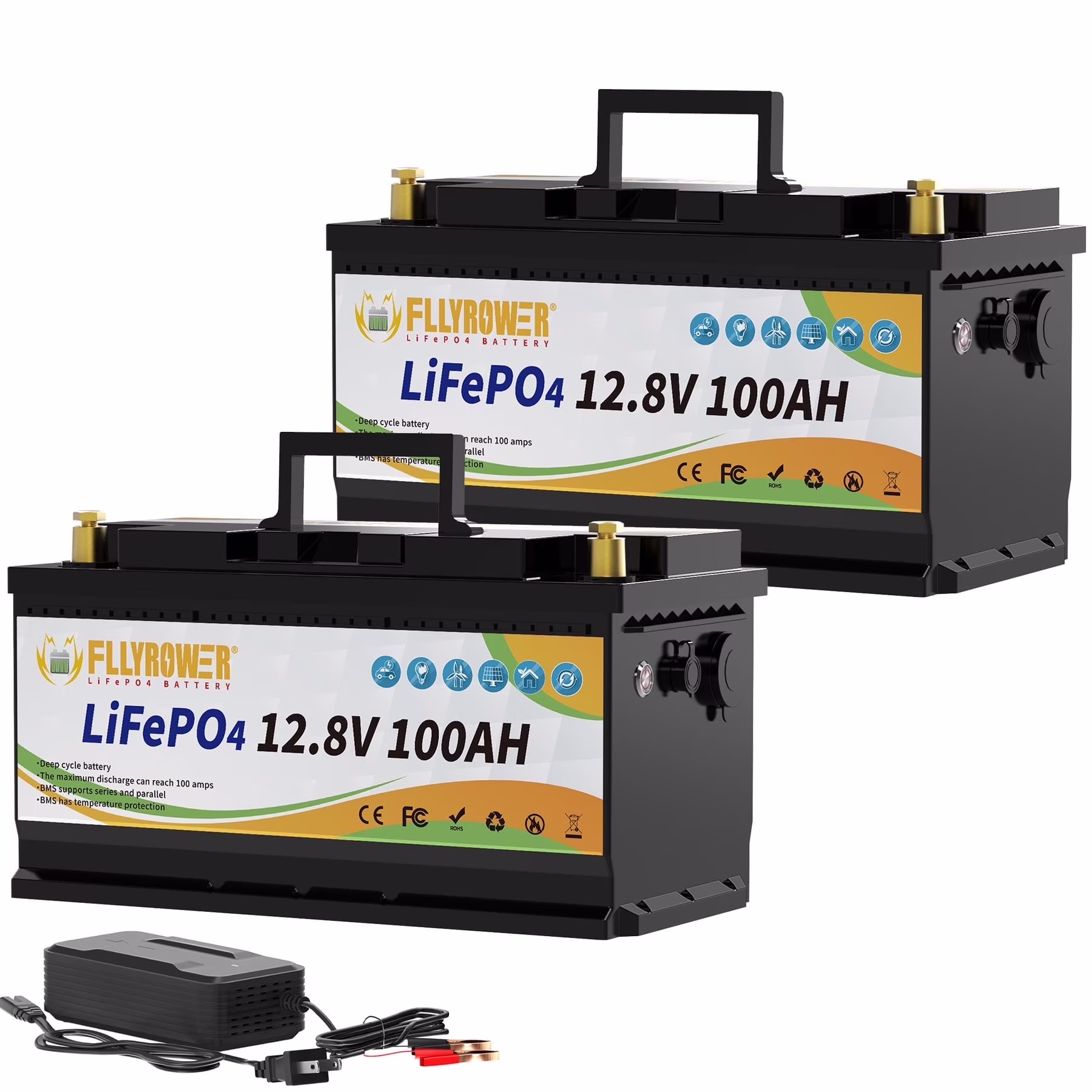 12V 100Ah LiFePO4 Lithium Battery with a Charger,for RV,Marine,Solar,Trolling Motor,Camping,Home Energy Storage,Built in 100A BMS,15000+Deep Cycles - Image 7