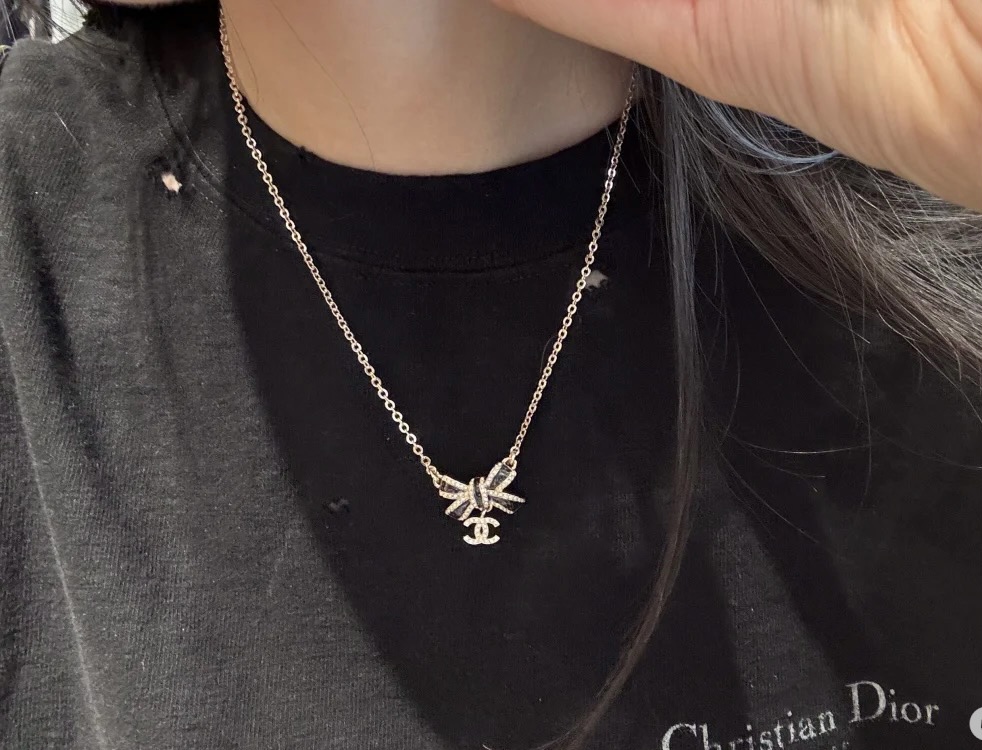 Chanel Black Bow CC Pendant Necklace and Bracelet - Original Replica Club