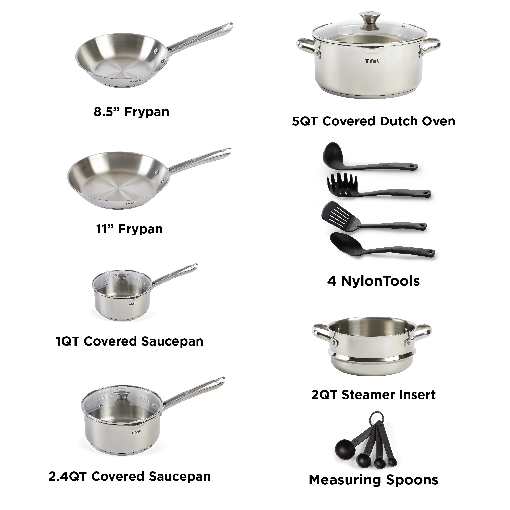 T-fal Cook & Strain Stainless Steel Cookware Set, 14 piece Set - Image 2