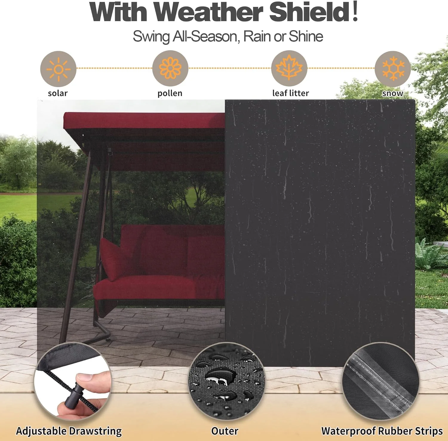 CHINNLUU Oversized 4 Person Porch Swing with Stand 800 LBS Capacity Adjustable Canopy Backrest Includes Cushions Pillows Patio 2 in 1 Swing Bed for Backyard Garden Poolside, Champagne - Image 18