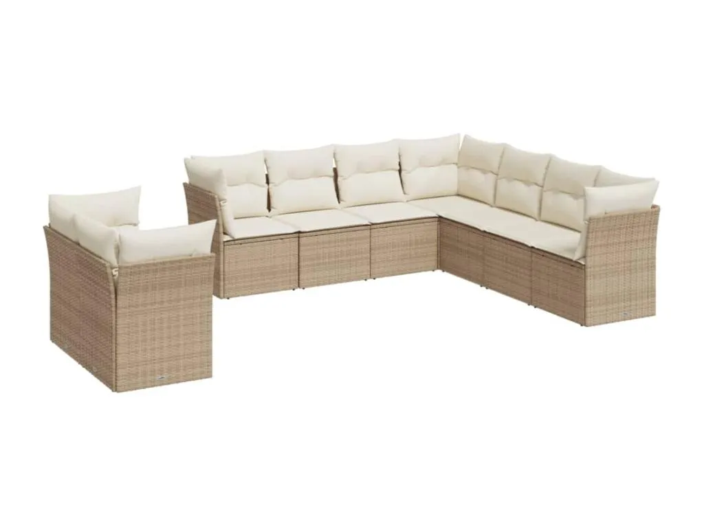 Set de sofás de jardín 9 pzas con cojines ratán sintético beige