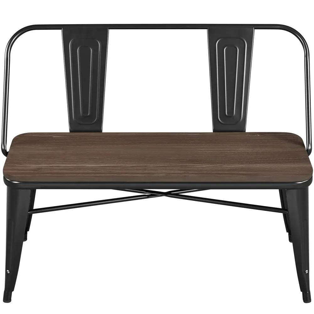 Yaheetech Industrial Metal Dining Bench with Upholstered Seat,Black