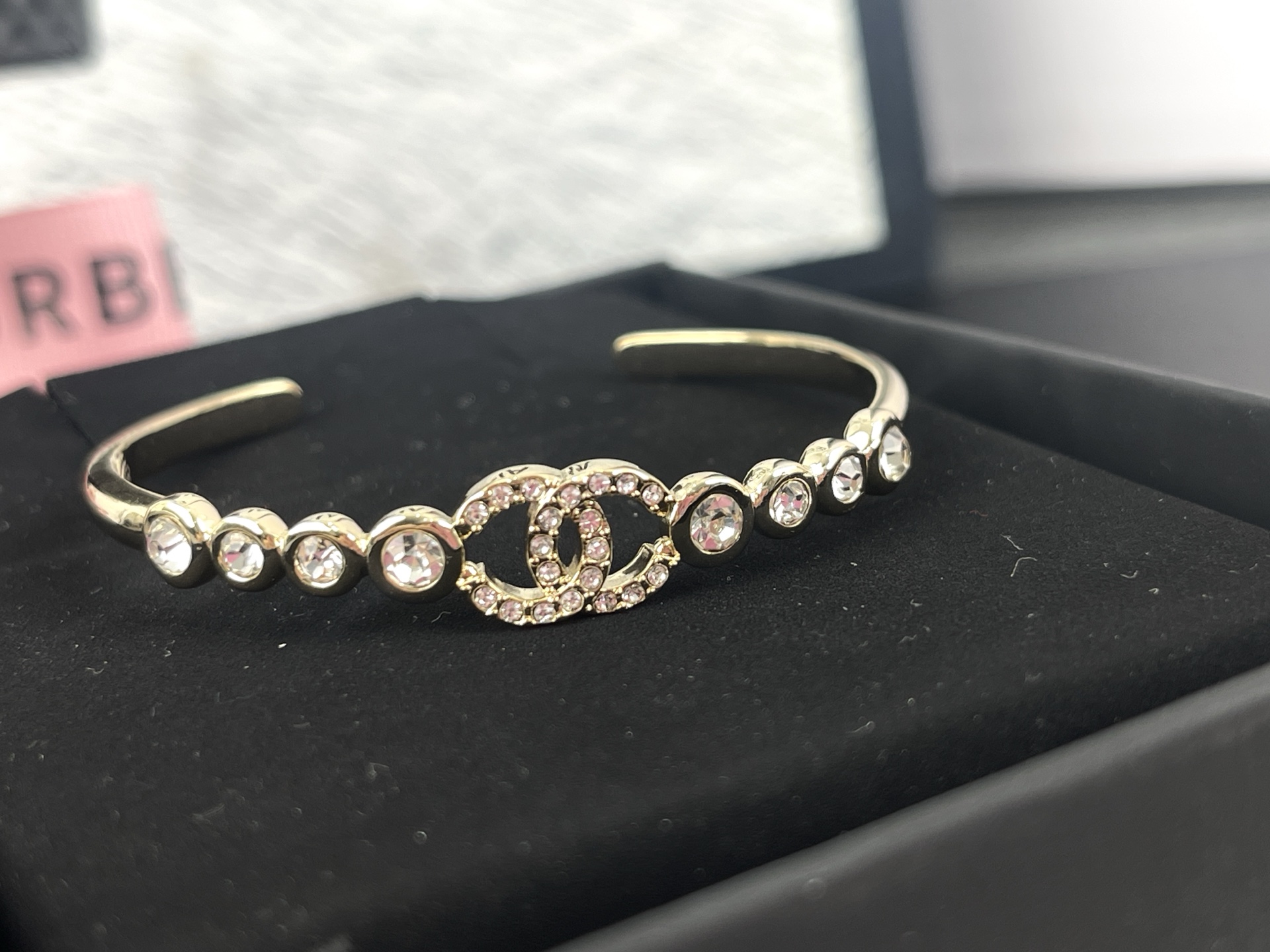 Chanel Rhinestone Open Cuff Bangle Bracelet - Original Replica Club
