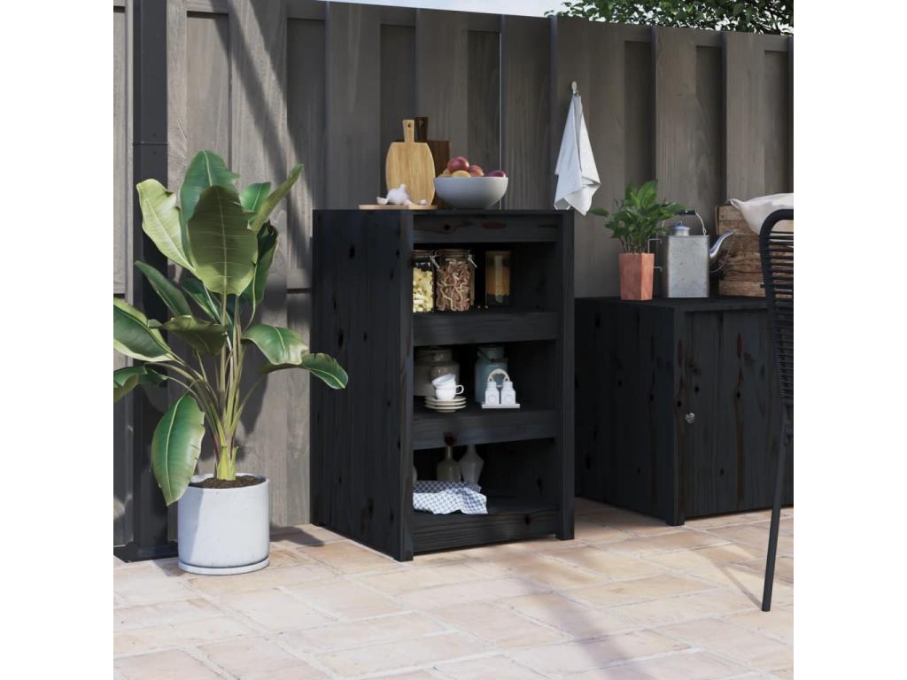 Mueble de cocina exterior negro 55x55x92 cm madera maciza de pino