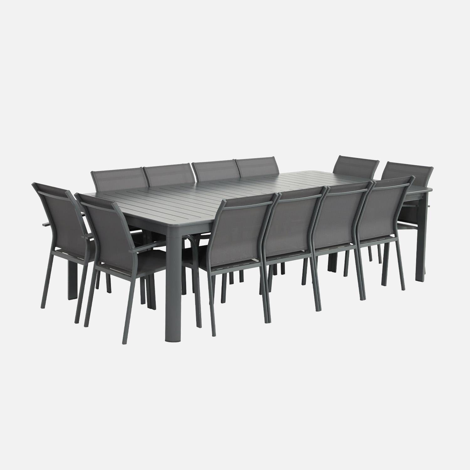 Karo + Buffalo - Conjunto mesa de jardín extensible de aluminio con 12 sillas