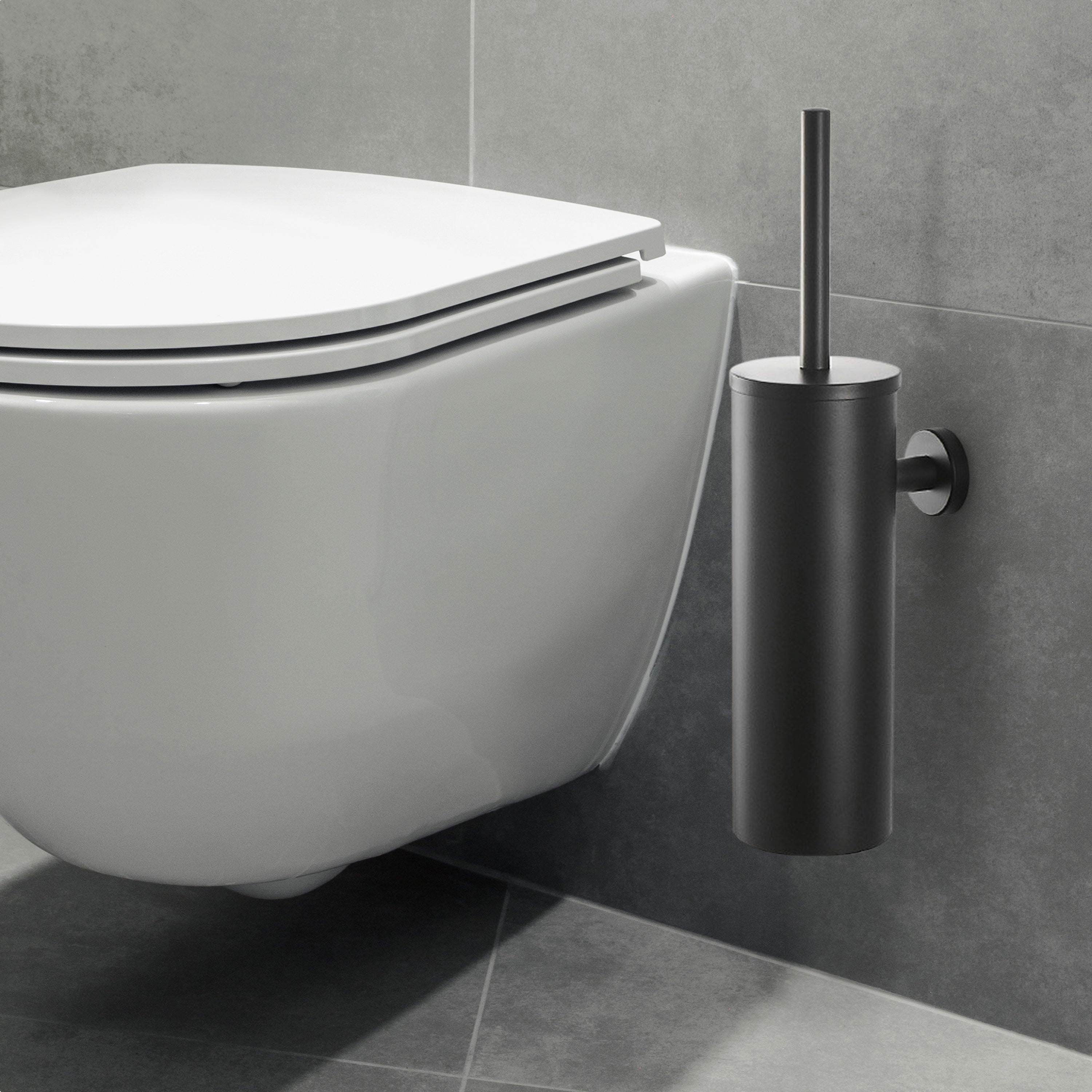 XIVADA Toiletborstel Mura - Met houder - Boren - Rvs - Zwart