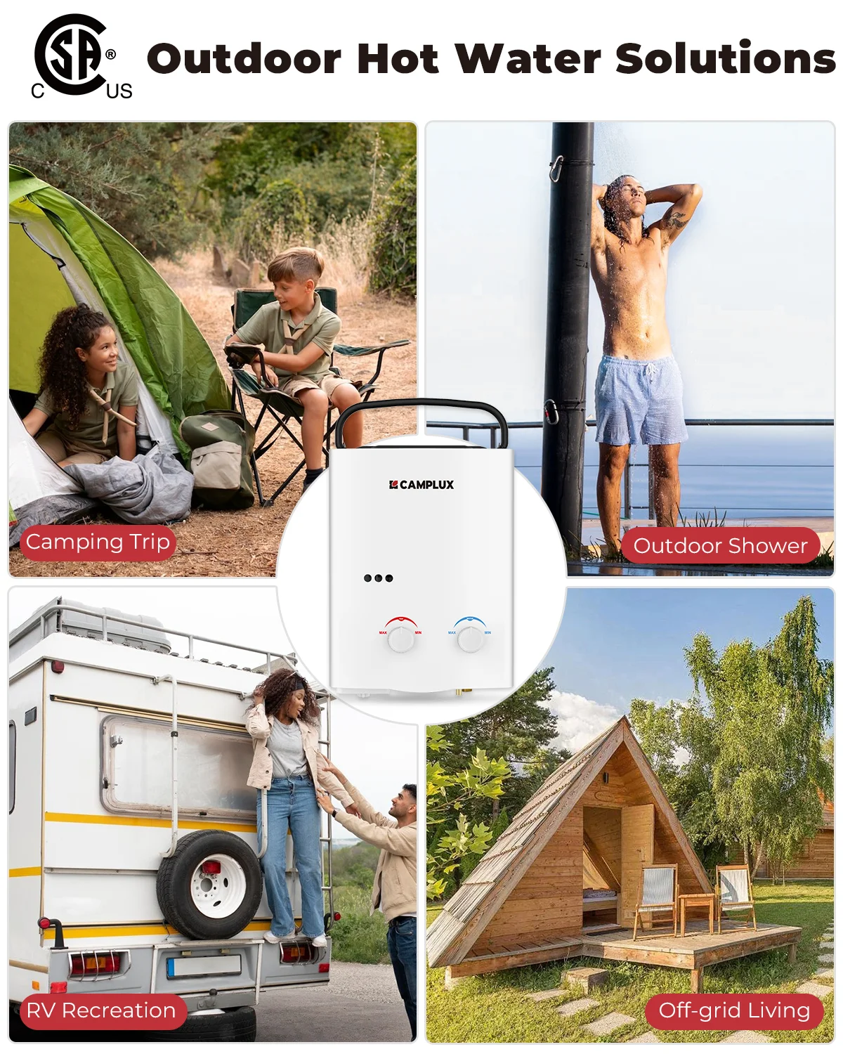 CAMPLUX Portable 1.32 GPM 34,000 BTU Propane Tankless Water Heater for Outdoor - Image 9