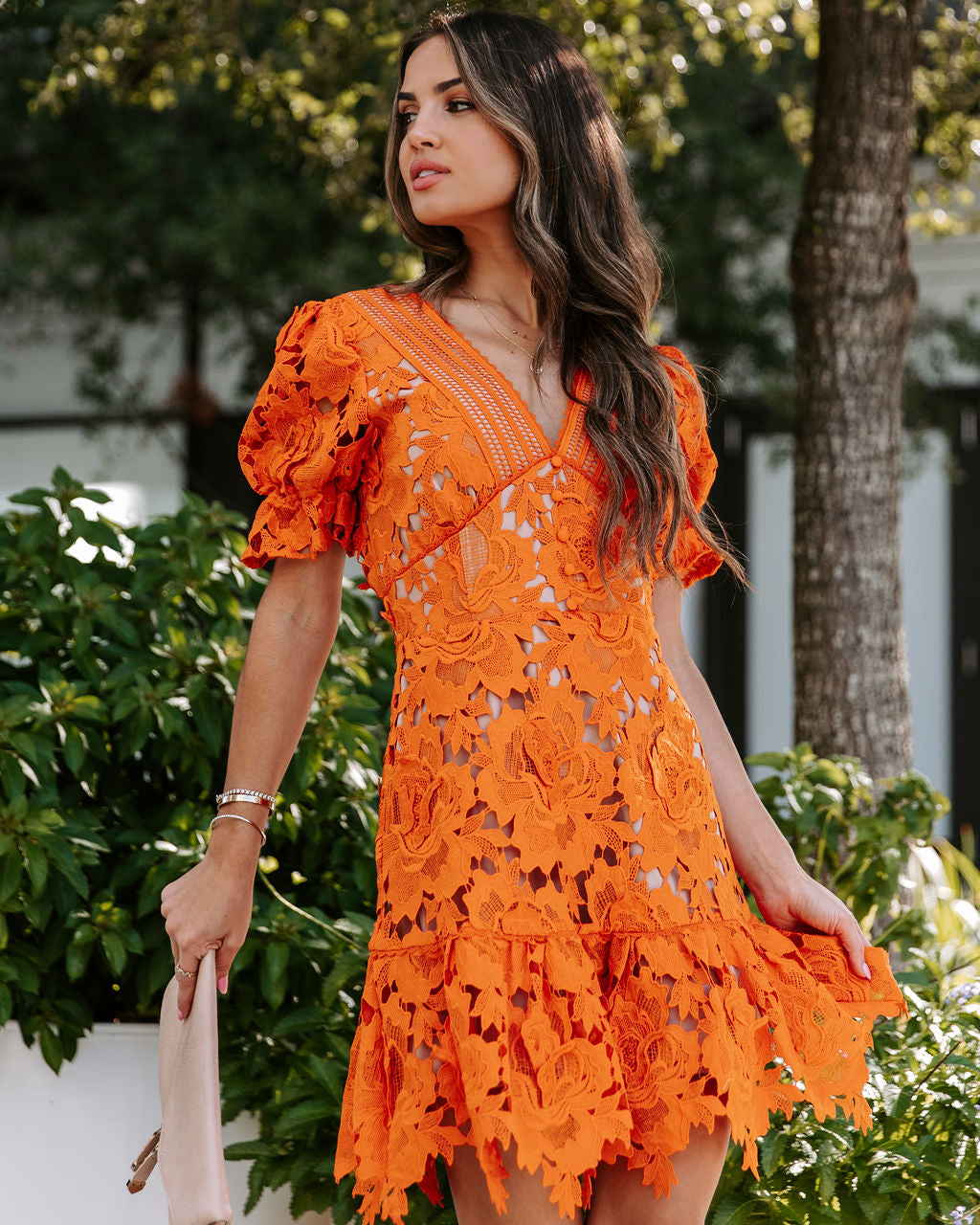 Fall Spice Crochet Lace Mini Dress - Se7enfashion