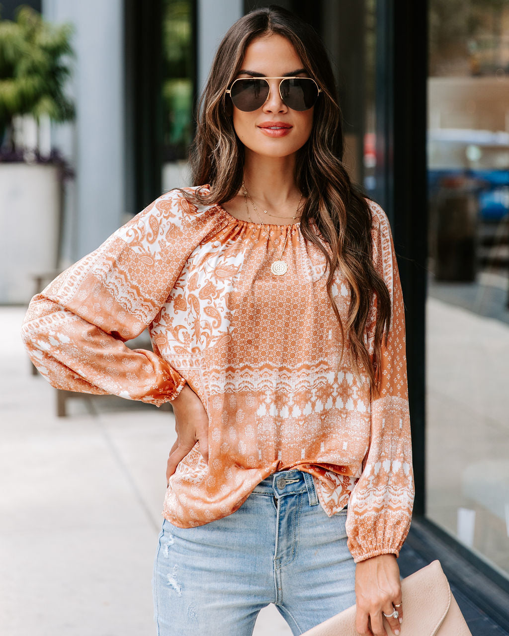 Donna Printed Cutout Top - Clay - FINAL SALE - Se7enfashion