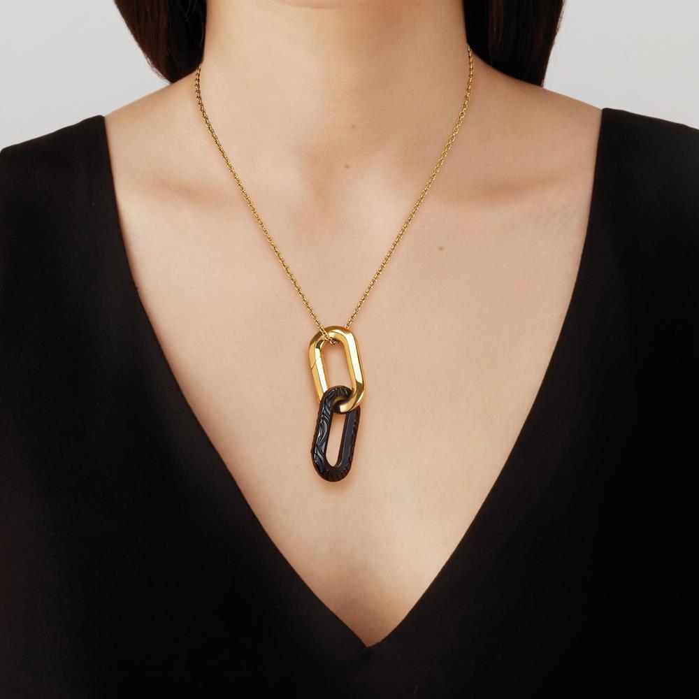 PENDENTIF EMPREINTE ANIMALE - CRISTAL NOIR, PLAQUÉ OR JAUNE