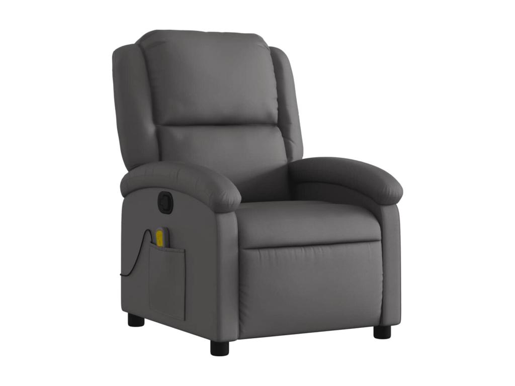Sillón reclinable de masaje cuero auténtico gris