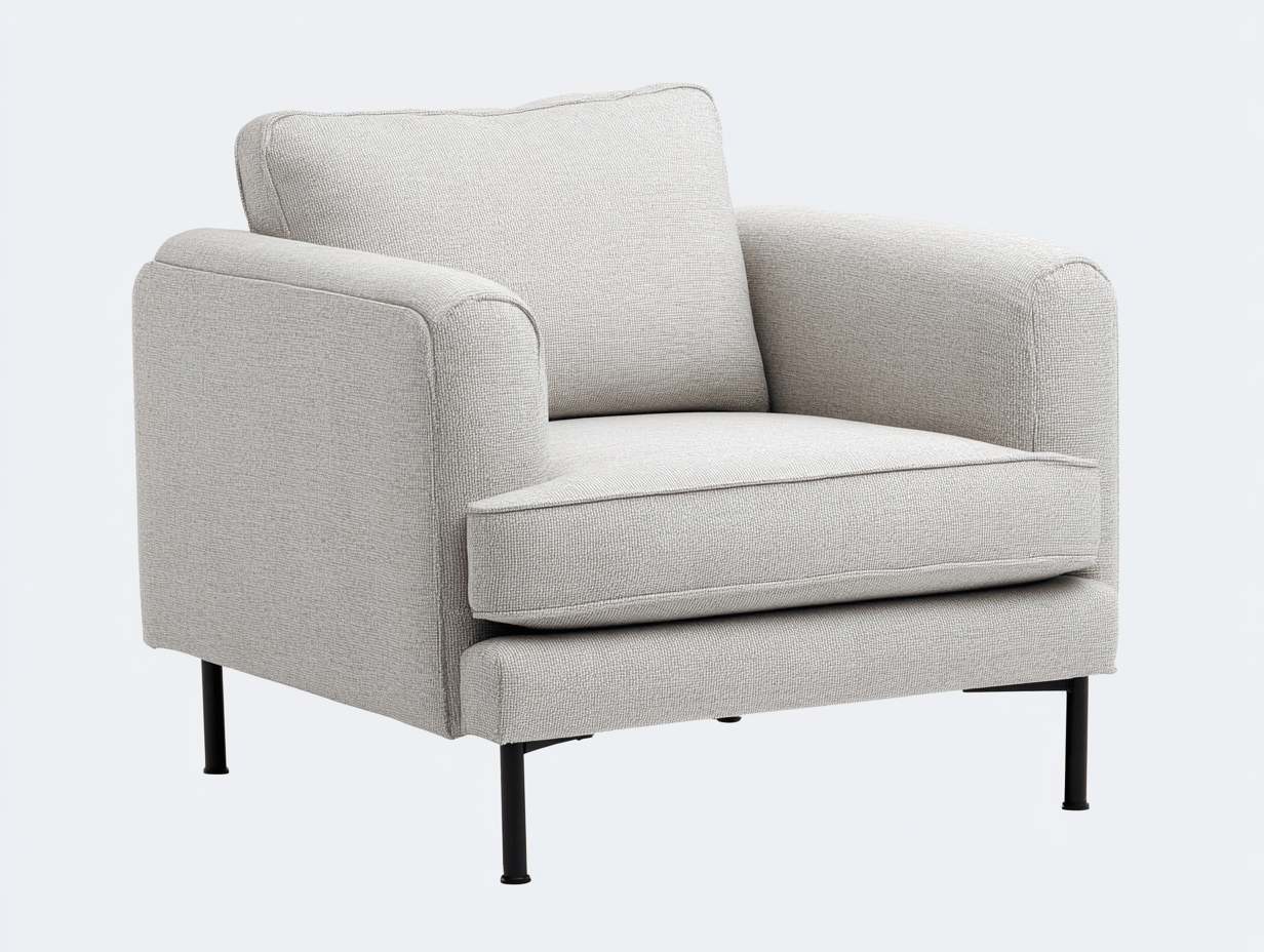 Sillón tapizado en tela gris claro 82×78×88 cm – estilo contemporáneo – con patas metálicas negras – con un cojín de respaldo