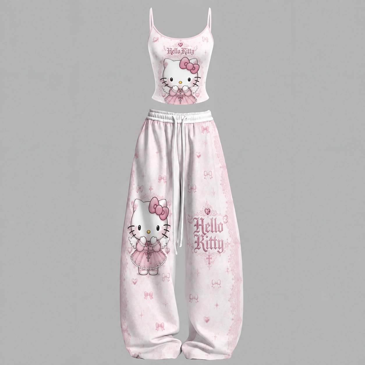 Hello Kitty Top & Elasticated Trousers Two-Piece Set TeeThreads Sustain the Scene with Custom Apparel