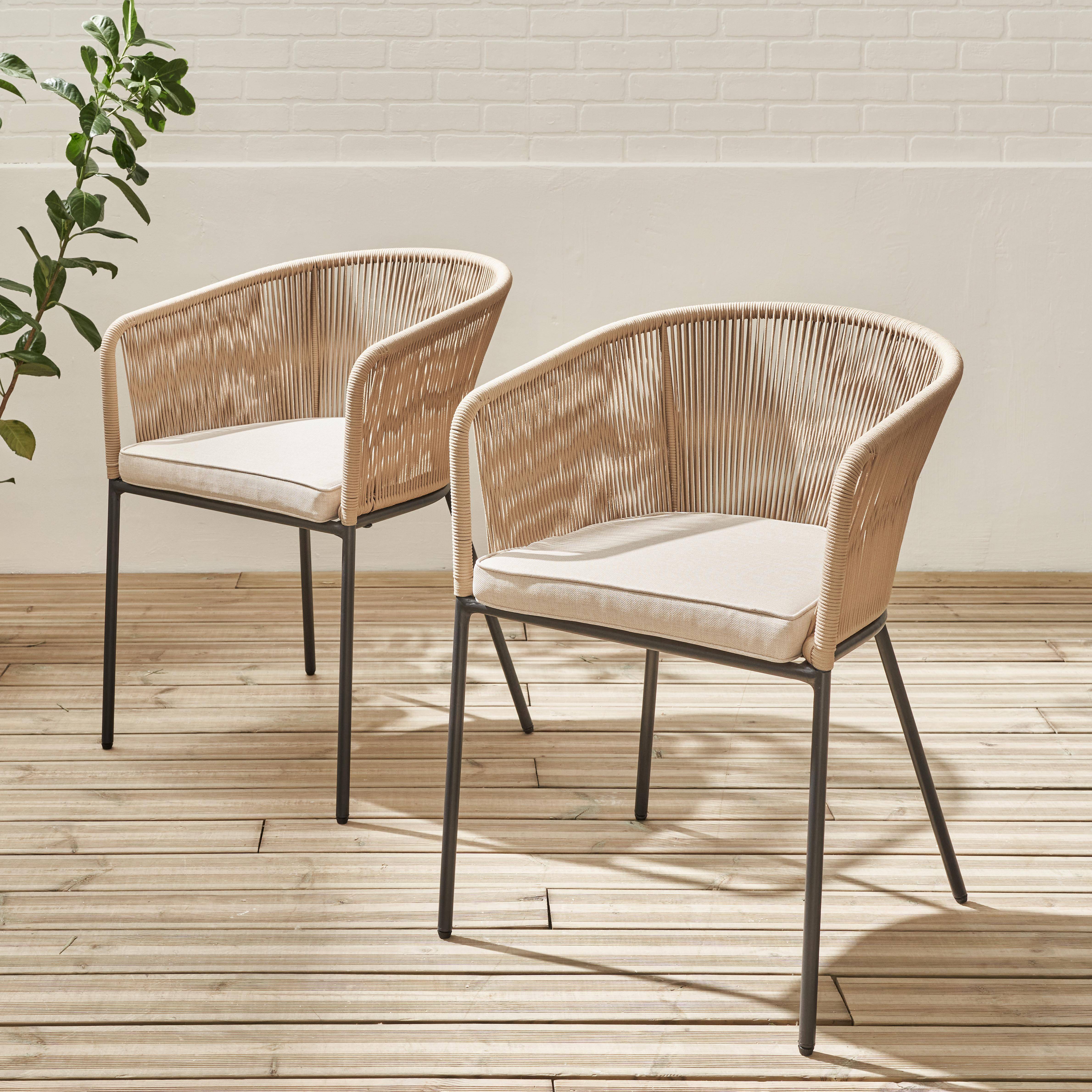 Santos - Sillón de jardín de cuerda y acero galvanizado, set de 2
