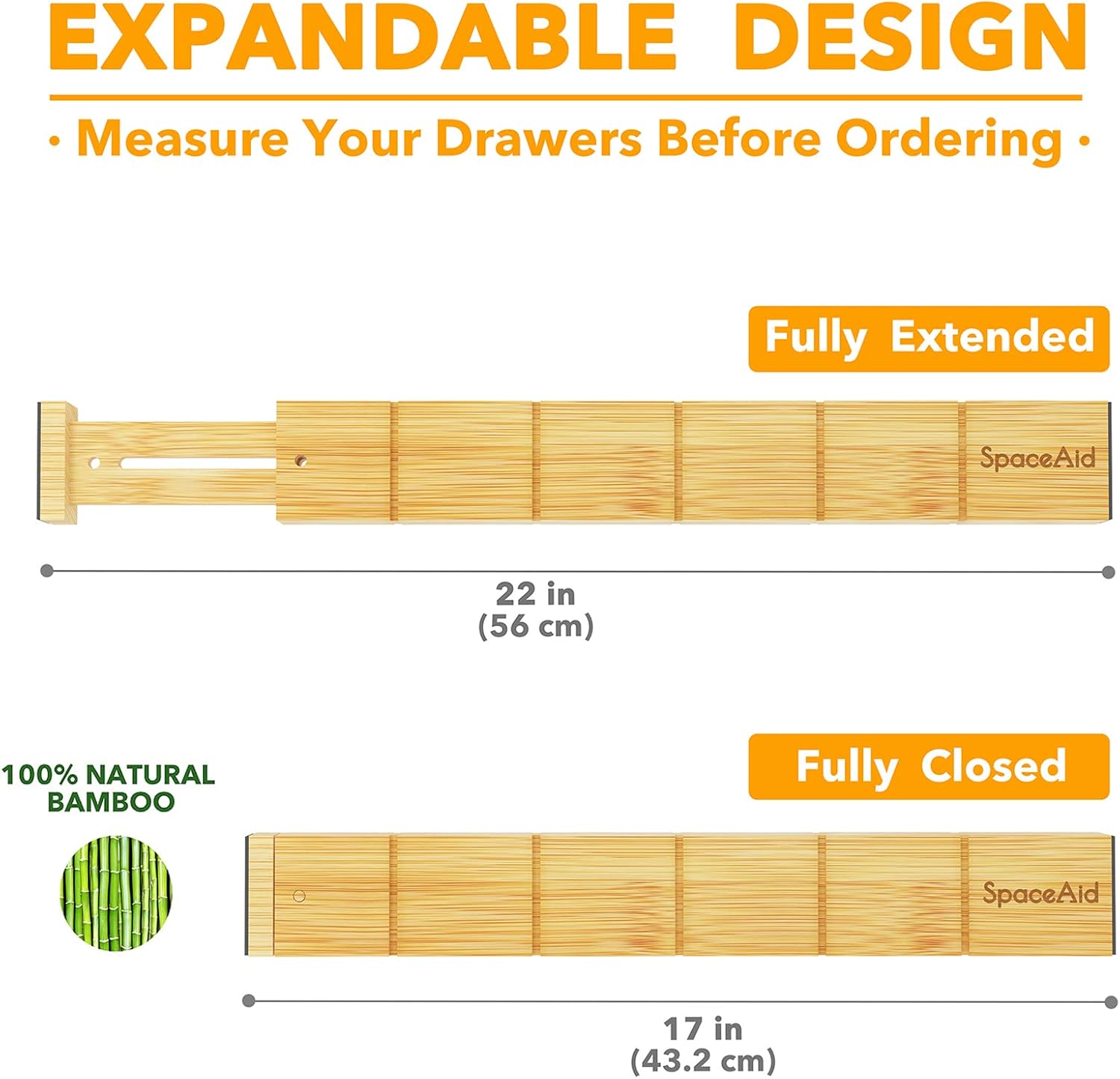 SpaceAid Bamboo Drawer Dividers with Inserts and Labels, Kitchen Adjustable Drawer Organizers, Expandable Organization for Home, Office, Dressers, 4 Dividers with 9 Inserts (17