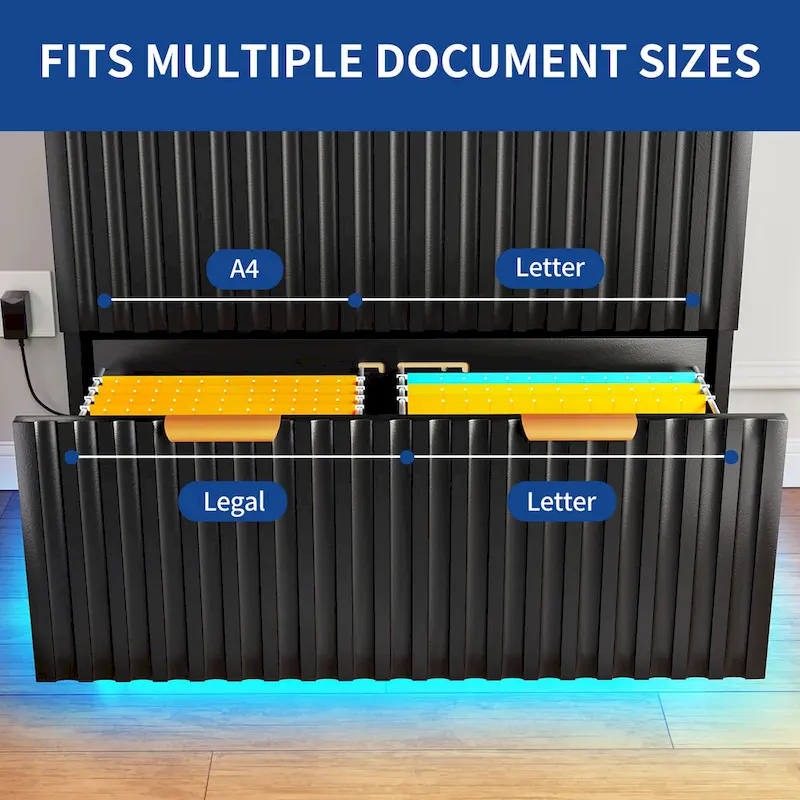 Moasis Lateral Filing Cabinet with LED Lighting and 2 Drawers for Home Office