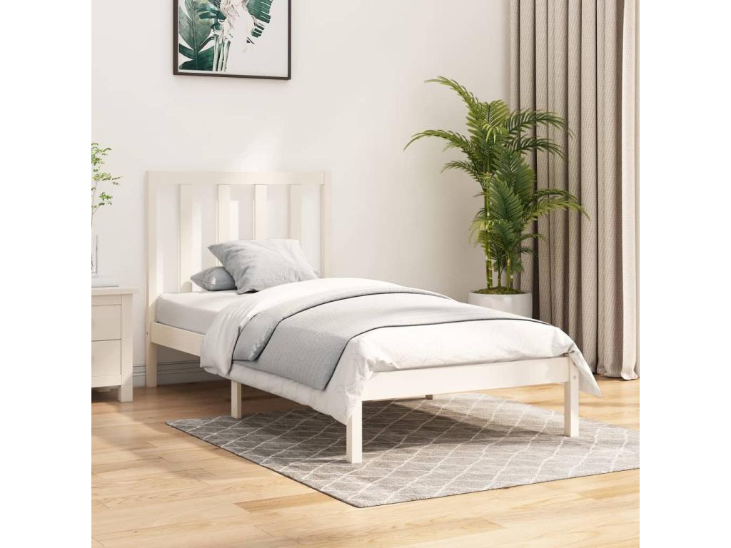 Estructura de cama madera maciza individual blanco 75x190 cm