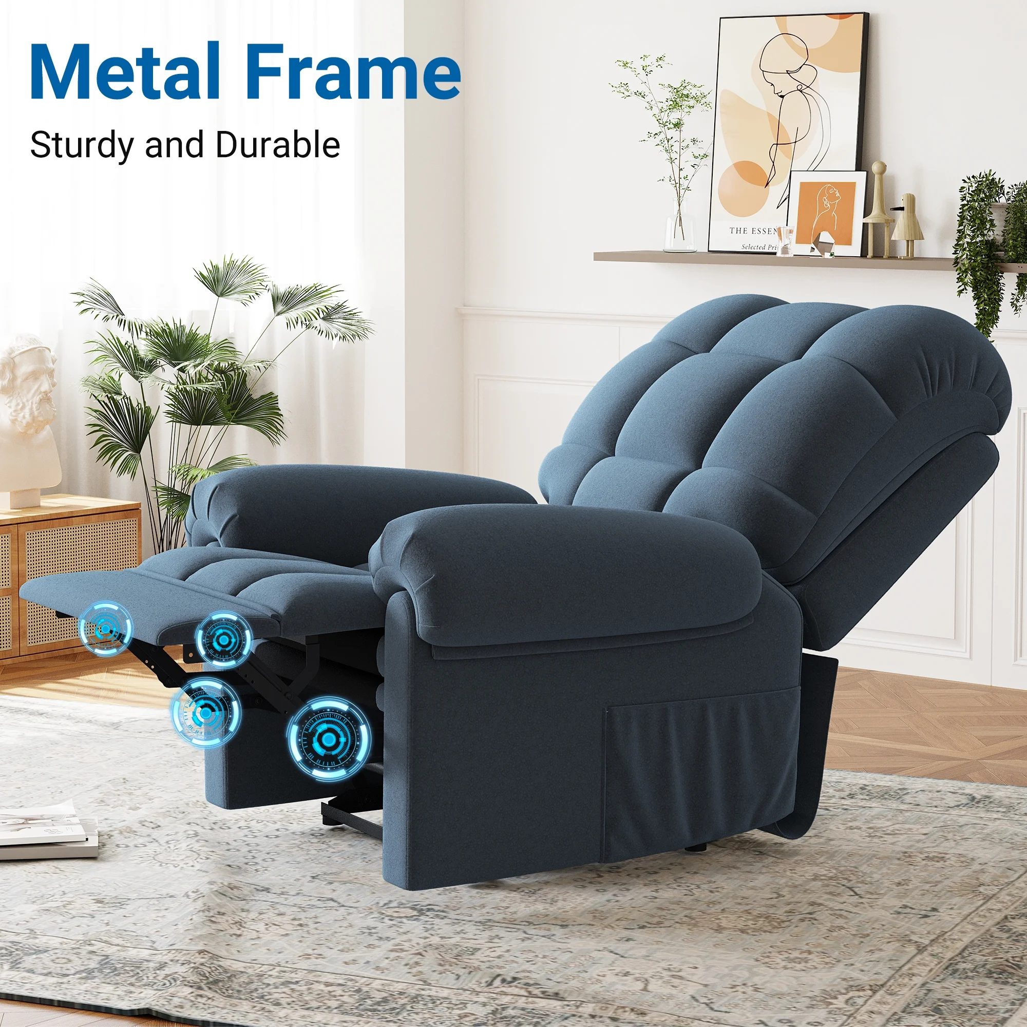 Power Recliner Chair,Electric Recline Sofa Chair for Adults with USB Port,Comfy Teddy Fleece Adjustable Cloud Sofa,Tool-Free Setup,Beige White - Image 22