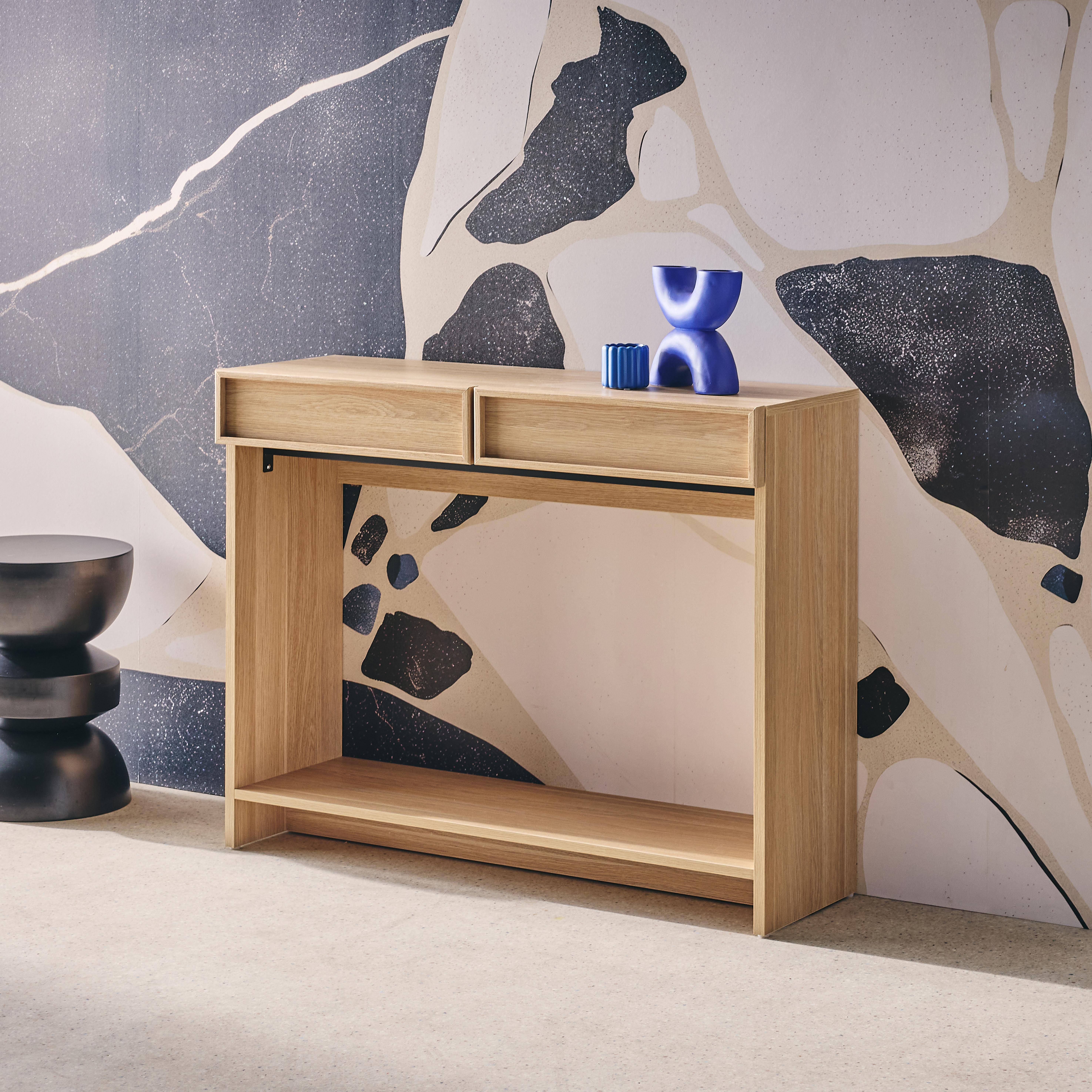 Kuba - Consola efecto madera con 2 cajones y estante, 100cm