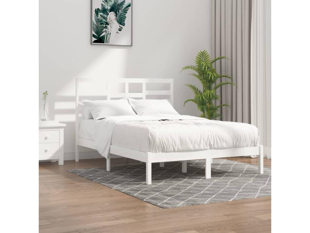Día y Noche - Día y Noche Estructura de cama doble pequeña madera maciza blanca 120x190cm