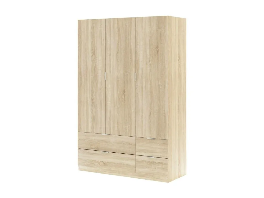 Armario de dormitorio Nidovia en roble, 3 puertas, 2 cajones y perchero, 135x52x200 cm azs1663569