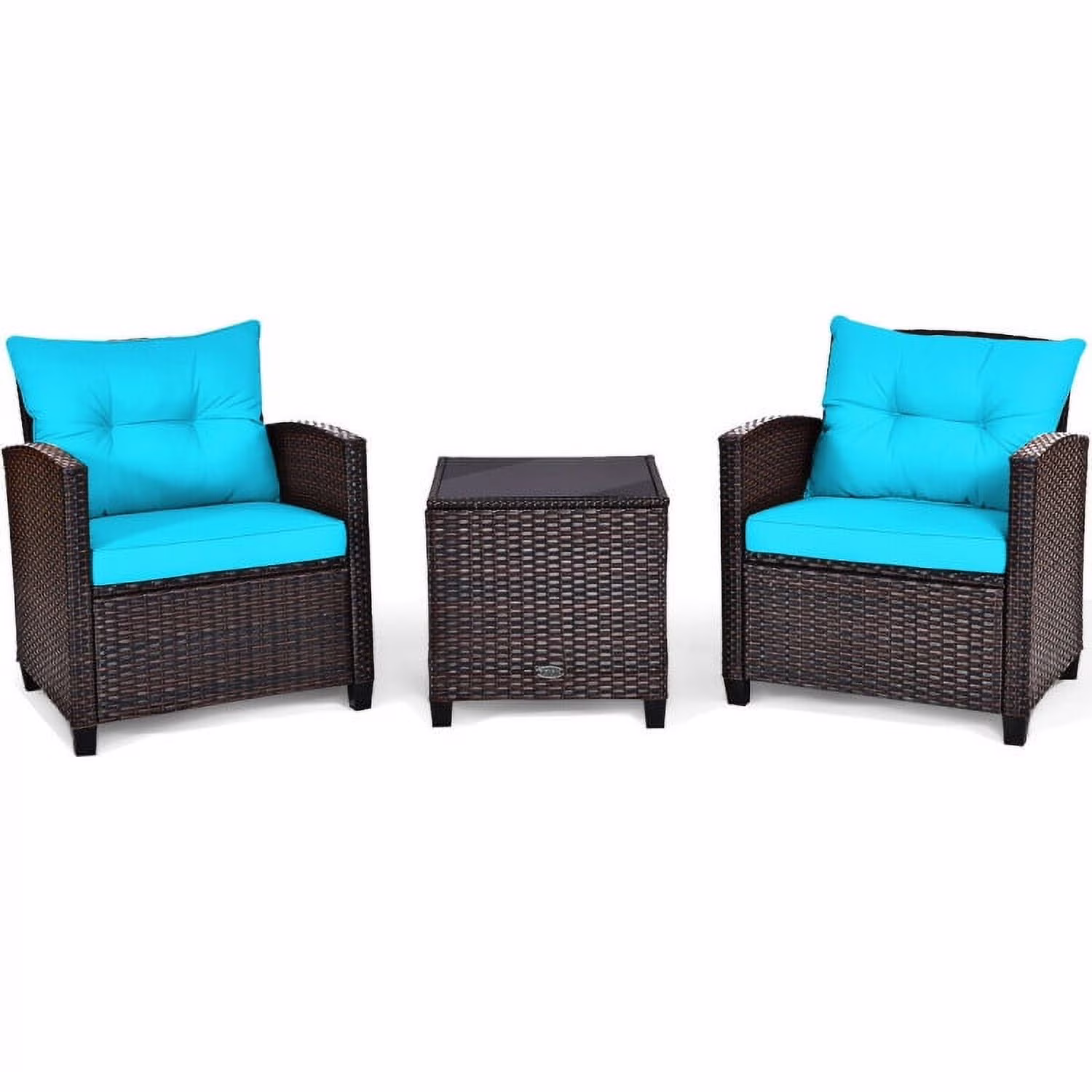 Spaco Patio Furniture 4 Pieces Patio Rattan Furniture Set, Outdoor Wicker Rattan Chairs Garden Backyard Balcony Porch Poolside loveseat with Coffee Table Cushioned Sofa-White - Image 3