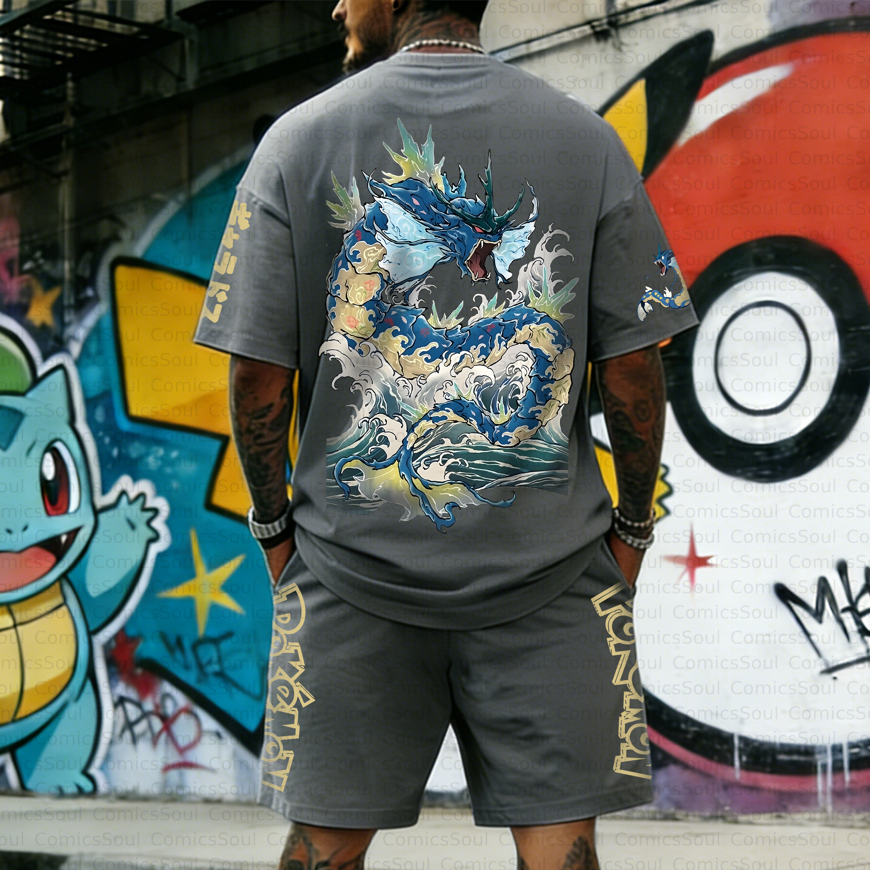 Unisex Anime Inspired Vintage T-shirt& Shorts 2 Pieces Set