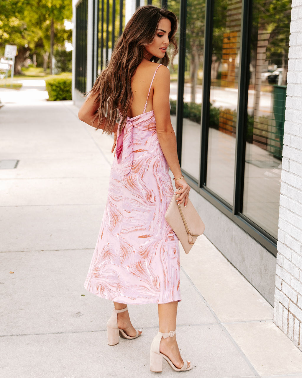 Sarai Satin Marble Print Midi Dress - Pink Lilac - SALE - Se7enfashion