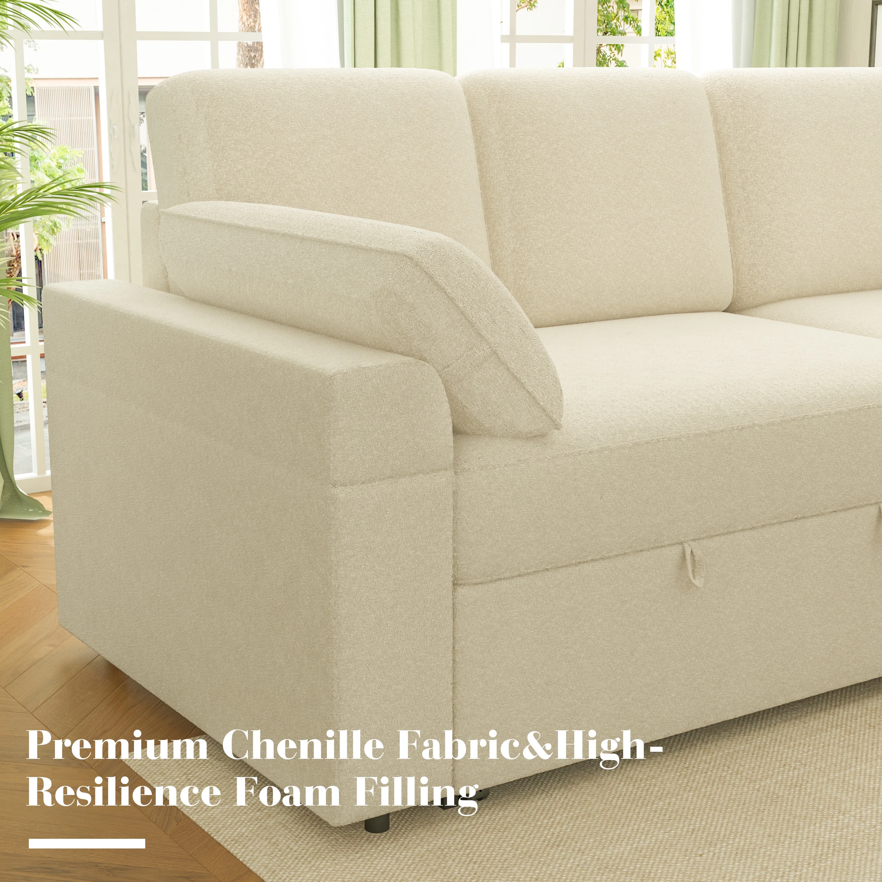 VANACC Sofa Bed, Adult Sleeper Sofa with Storage Chaise, Pull Out Couch for Bed Room, Gray Chenille - Image 27