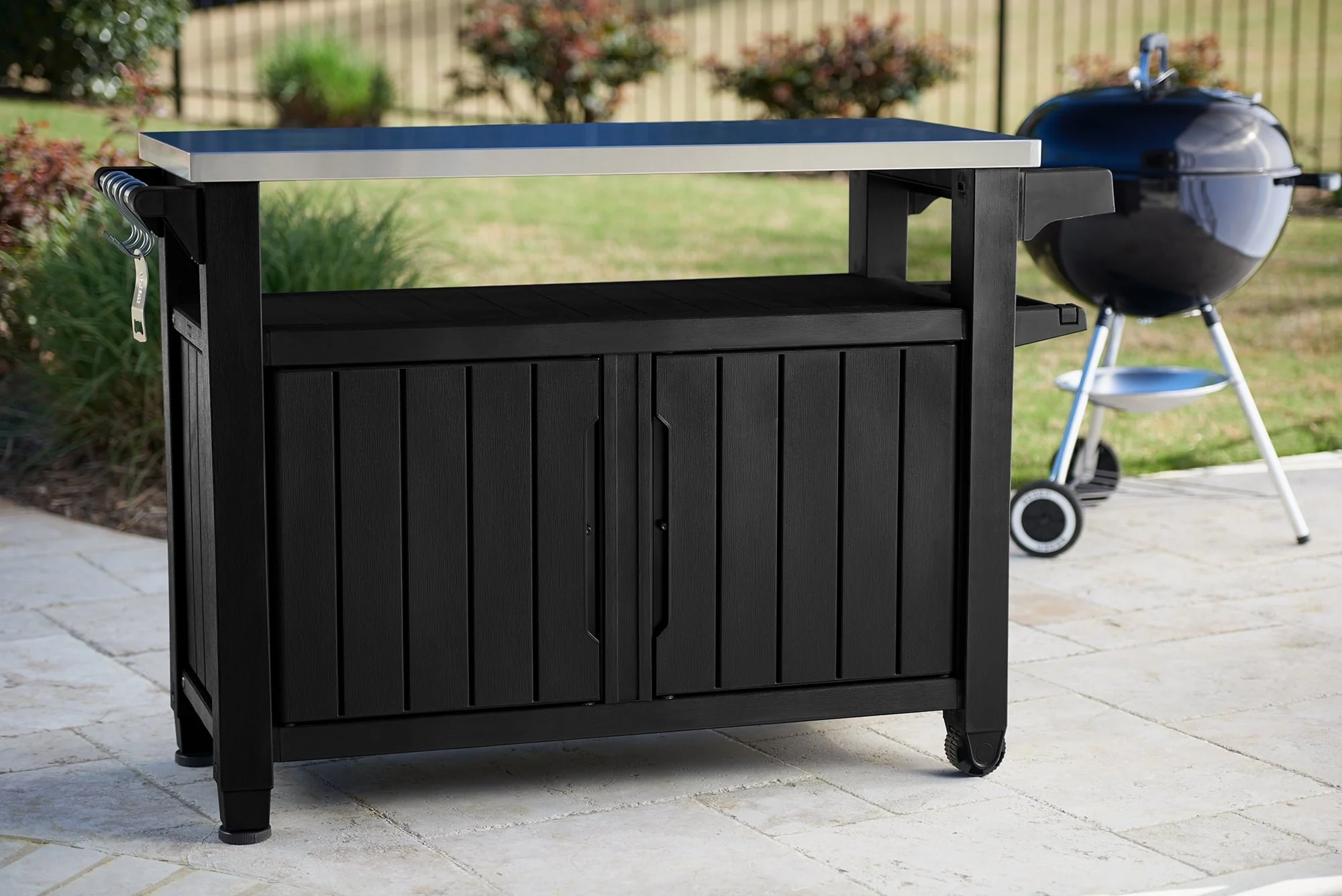 Unity XL Resin Serving Station, All-Weather Plastic and Metal Grill, Storage and Prep Table, Graphite - Image 2