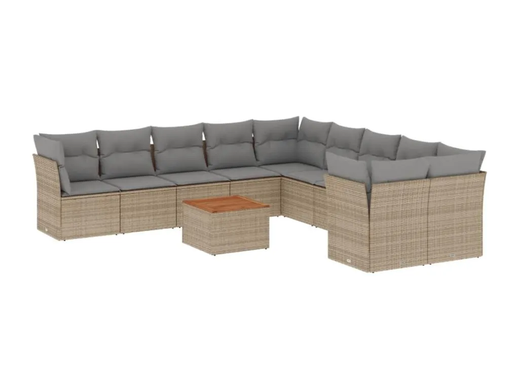 Lluesmamuebles Juego de sofás jardín con cojines beige mezcla 11 pzas ratán PE