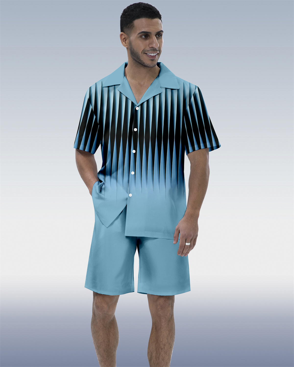 Suitmens Men's Geometric Abstract Art Short Sleeve Shirt Set 209