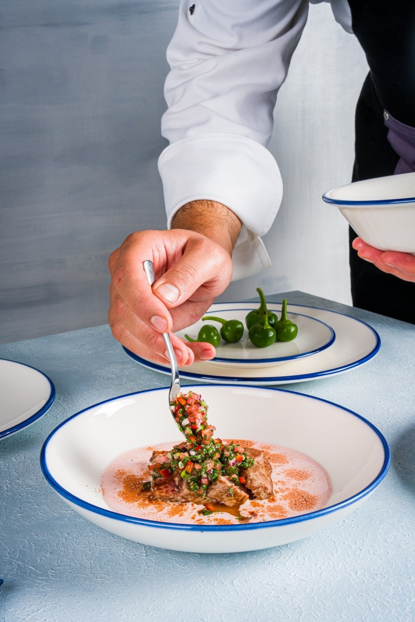 Bonna Diep bord - Linea Blue - Porselein - 23 cm (1000cc) - set van 6