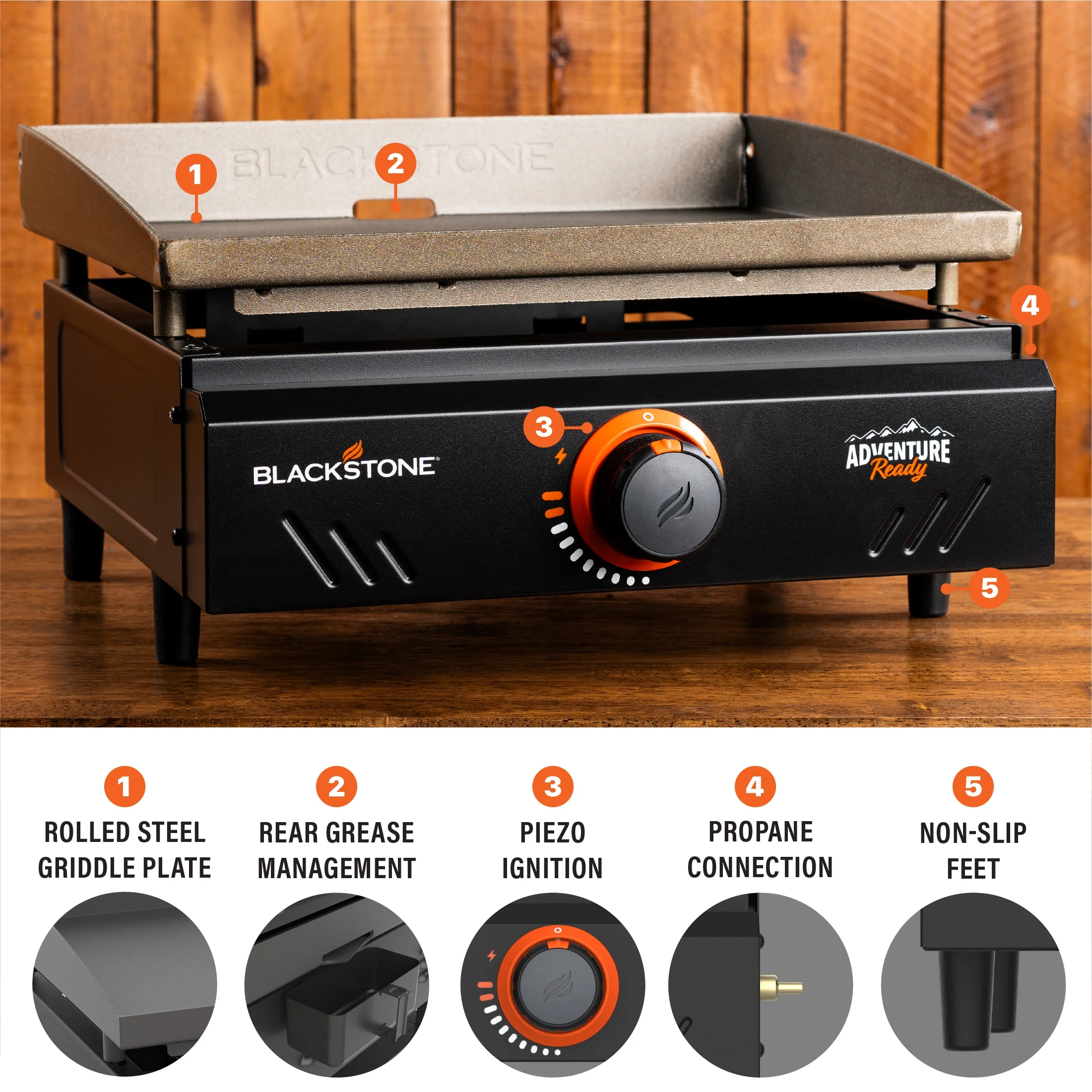 Blackstone Adventure Ready Single Burner 17- Tabletop Griddle with Non Slip Feet - Image 7