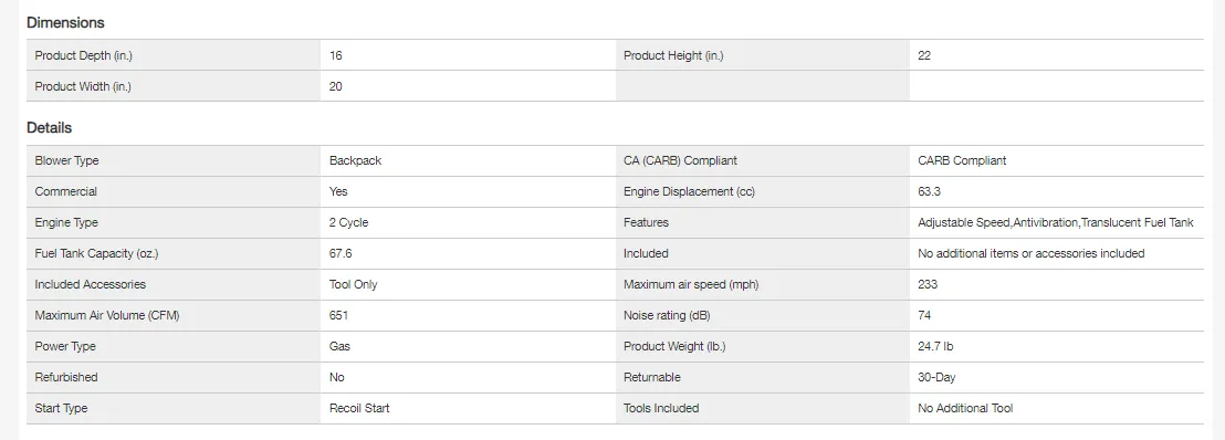 233 MPH 651 CFM 63.3cc Gas 2-Stroke Cycle Backpack Leaf Blower with Tube Throttle