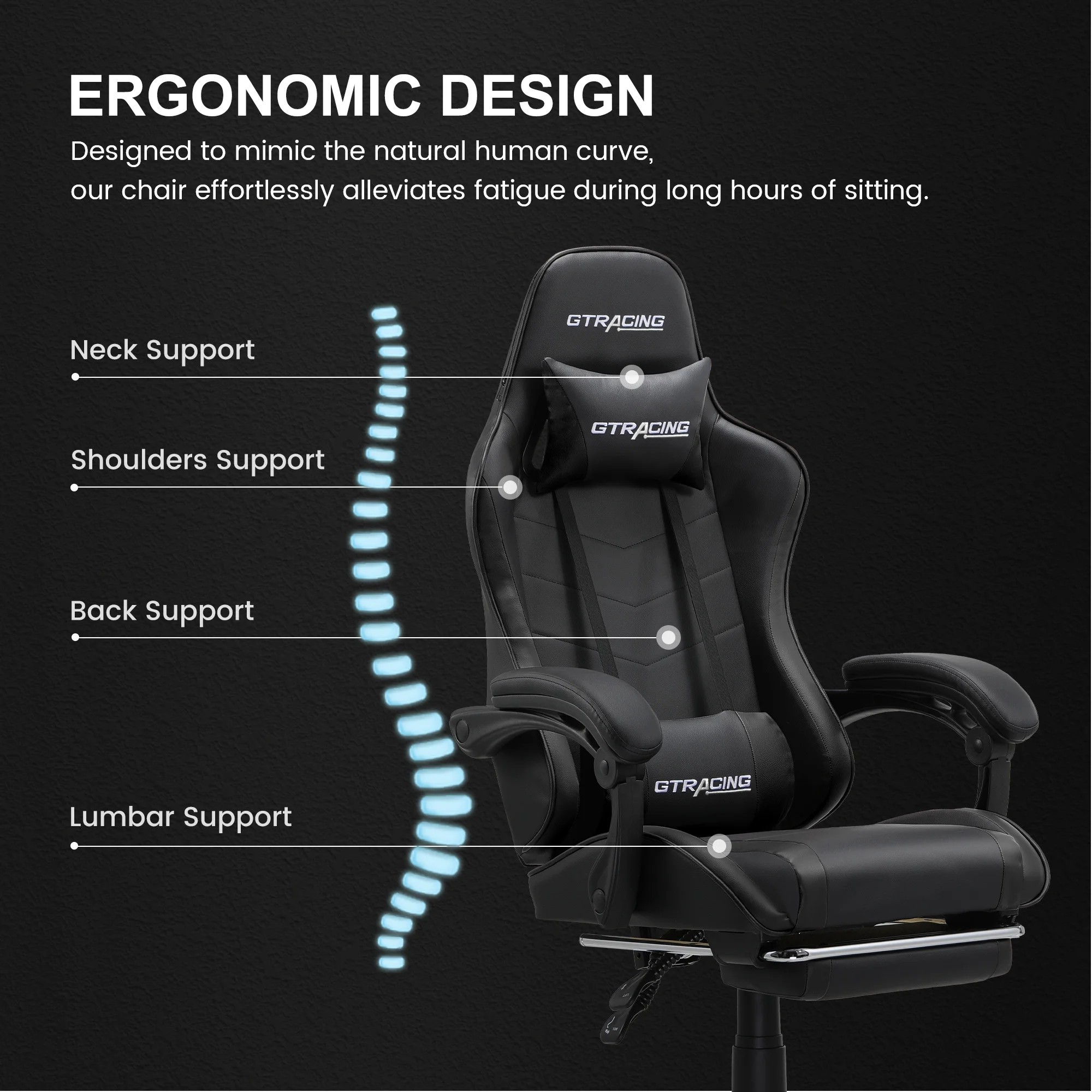 GTRACING GTWD-200 Ergonomic Gaming Chair with Adjustable Pillows and Footrest , White - Image 27