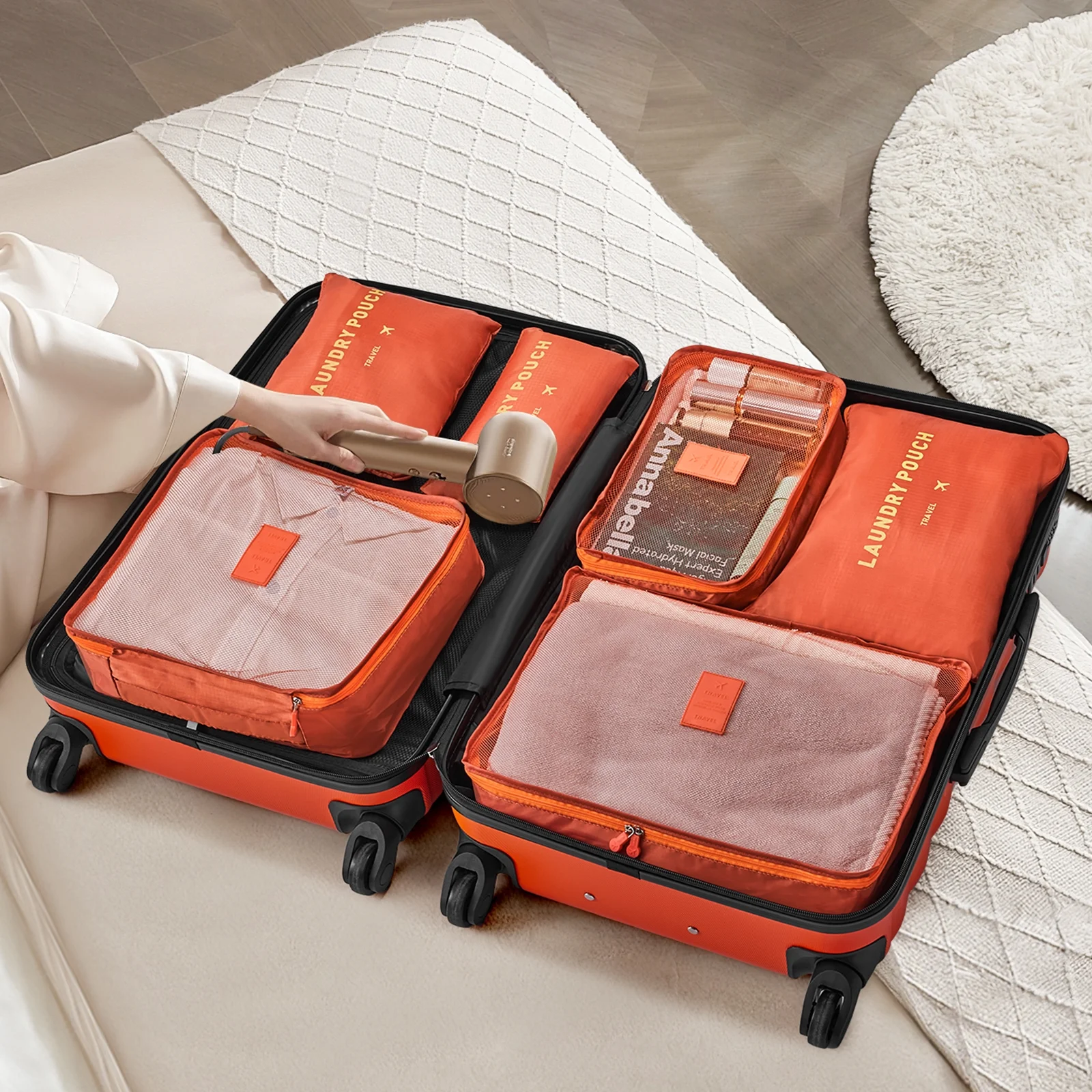 9 Piece Luggage Sets, Hard 20 24 28 inch Luggage with 6 Pieces Organize Bags Travel Suitcases Sets with Wheels, Rose - Image 28