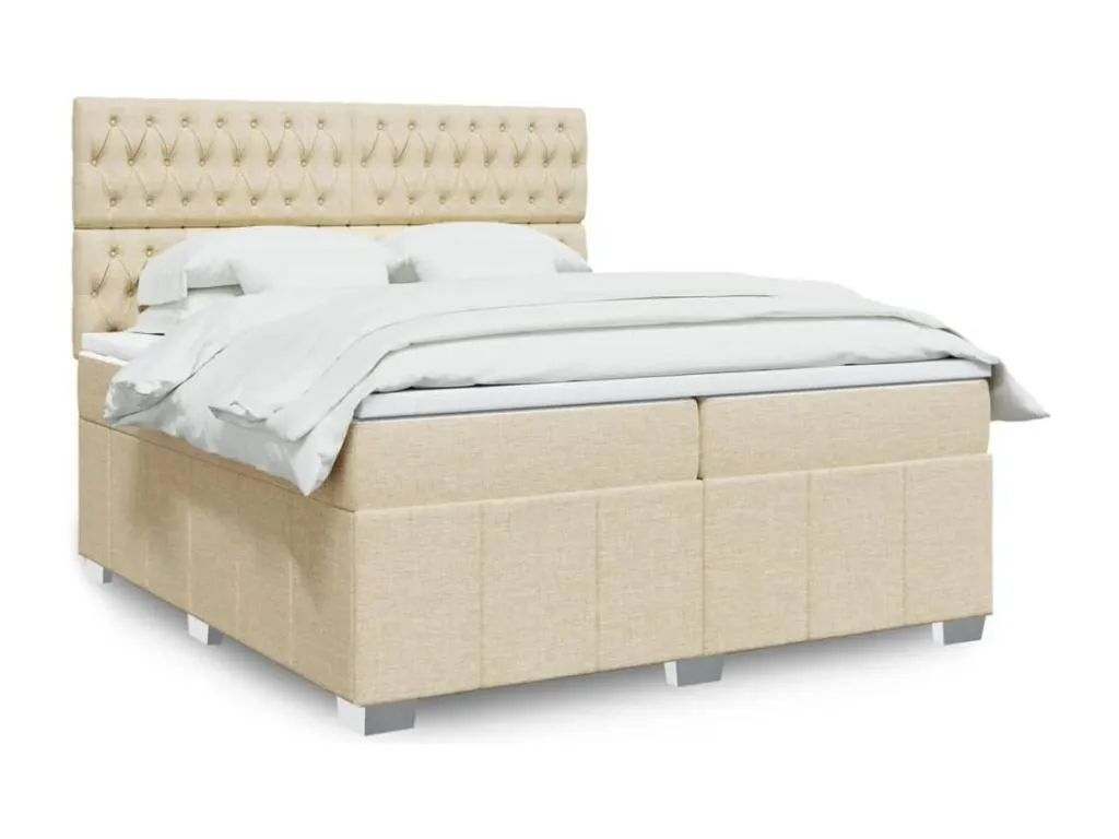 Cama box spring con colchón tela color crema 200x200 cm efd3518523