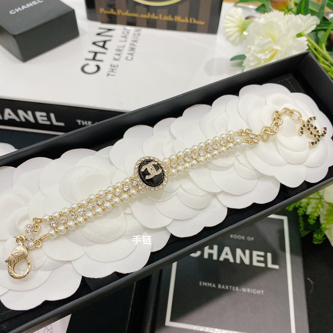 Chanel 3 Rows Pearl Rhinestone Bracelet Earrings Choker Necklace - Original Replica Club