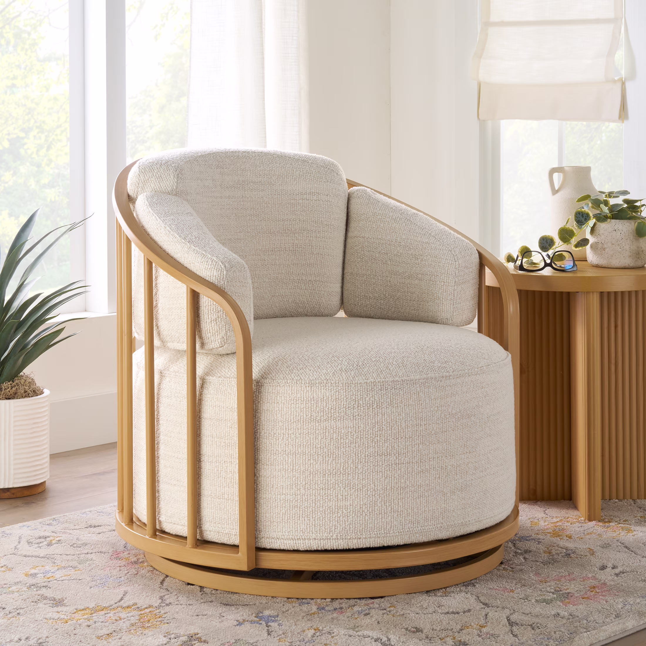 Better Homes & Gardens Lillian Swivel Birdcage Accent Chair, Cream Linen - Image 5
