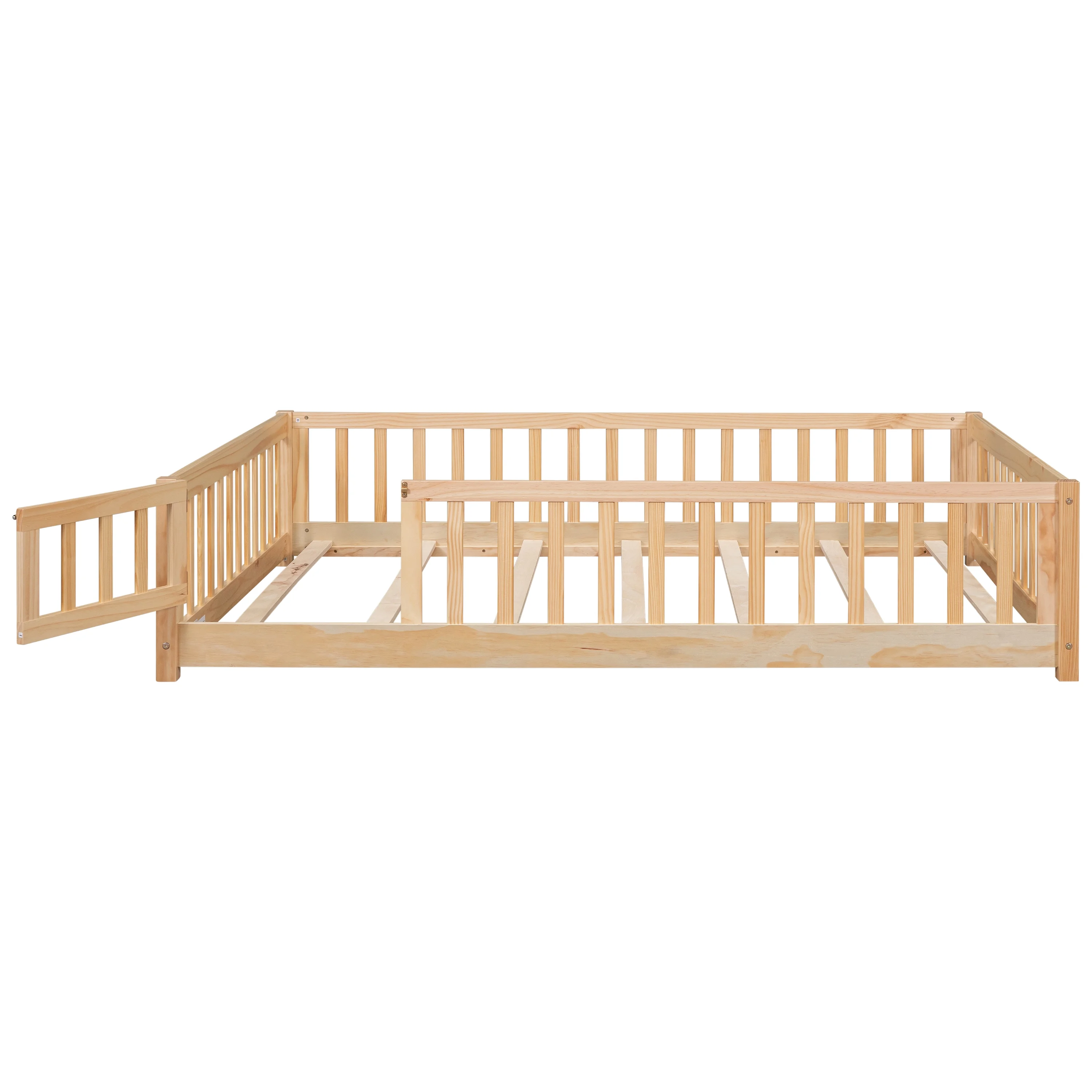 UHOMEPRO Twin Size Floor Bed with Door and Fence, Montessori Floor Bed with Slats and Safety Guardrails, Solid Wood Twin Bed Frame for Bedroom, White - Image 28