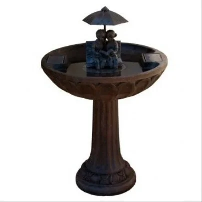 Smart Solar Umbrella Solar Garden Water Fountain, Boy & Girl Reading on Bench - Image 2