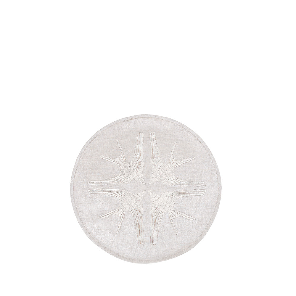 SET DE TABLE BRODÉ HIRONDELLES - LIN MÉTALLISÉ, BRODÉ ARGENT, ROND