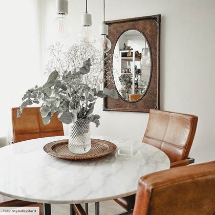 Blokker Marble Eettafel Marmer - Ø 105 cm - Wit/Zwart