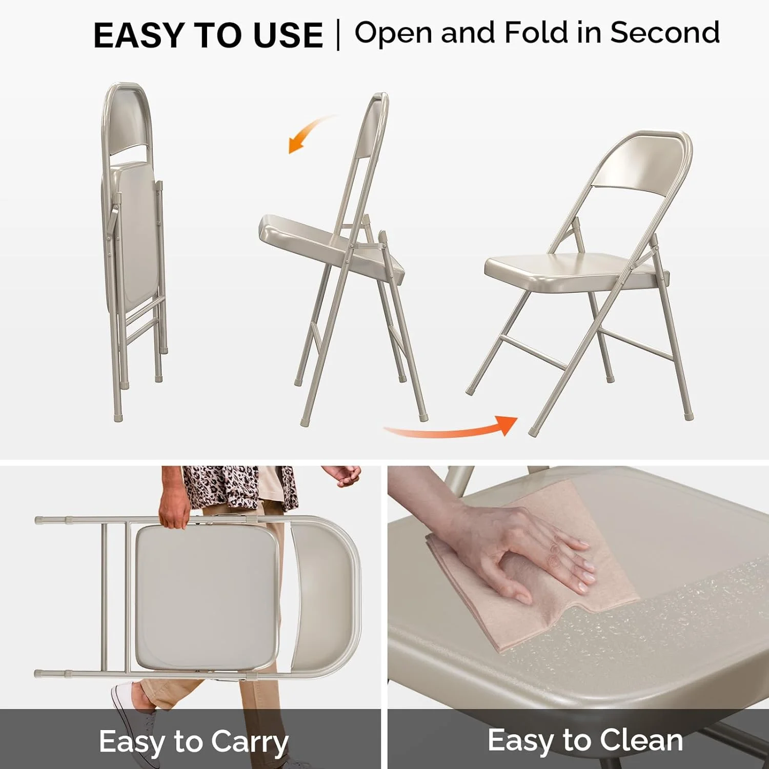 VINGLI Folding Chairs All Steel Metal Frame, Capacity 350 lbs, Durable Portable and Versatile for Indoor Outdoor Use, Black, Set of 8 - Image 20