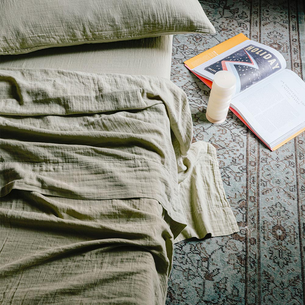 Drap plat en gaze de coton - Vert 77 Rue de Varenne